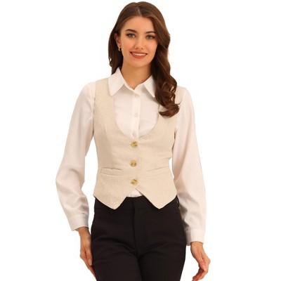 INSPIRE CHIC Women's Vintage Waistcoat Button Up Steampunk Jacquard Sleeveless Suit Vest