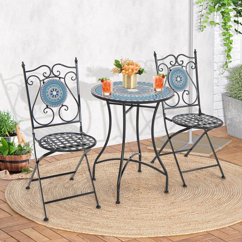 Tangkula 24 Inch Patio Bistro Table w/ Ceramic Tile Tabletop Heavy-Duty Metal Structure, 2 of 9