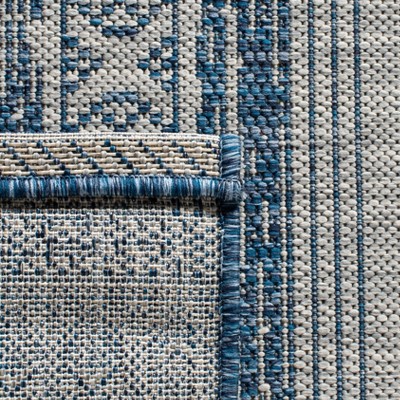 Navy and Gray Rectangular Synthetic Indoor/Outdoor Rug