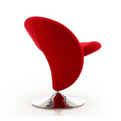 Curl Red Wool Blend Swivel Accent Chair with Polished Chrome Base