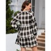 Coolmee Women's Casual Drawstring Neck Babydoll Mini Dresses Ruffle Long Sleeve Flowy Tiered Plaid Shirt Tunic Dress - 2 of 4