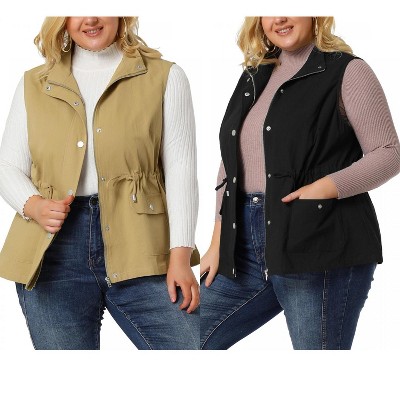 Agnes Orinda Women's Plus Size Lightweight Sleeveless Drawstring Waist Sleeveless Scrub Vests
