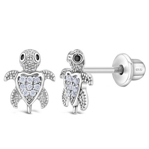 925 Sterling Silver Princess Crown CZ Screw Back Earrings Toddlers Young  Girls 