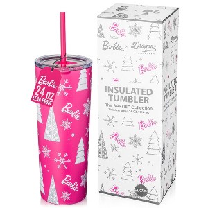 Barbie x Dragon Glassware 24 oz Vacuum Insulated Tumbler with Lid and Straws Pink Christmas - 1 of 4