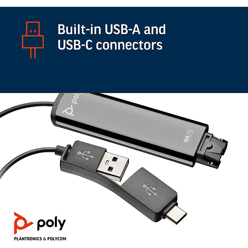 Poly DA75 USB-A / USB-C Digital Adapter - Works with Poly Call Center Quick Disconnect (QD) Headsets - Works with Avaya, Genesys & Cisco call center, 2 of 7