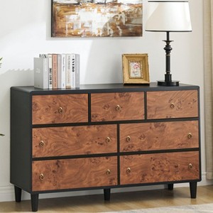 Modern Chest of Drawers with Natural Texture, Curved Profile Design, Dresser TV Stand, Wood Drawer Organizer for Bedroom, Living Room, Natural Oak - 1 of 4