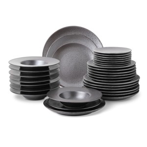 Stone Lain Valencia 32-Piece Dinnerware Set Porcelain, Service for 8, Metallic Grey - 1 of 4