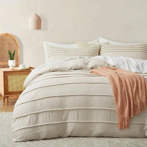 Beige Queen Duvet Cover Set, 3PCS Soft Breathable with Zipper, 90x90 - 1 of 4
