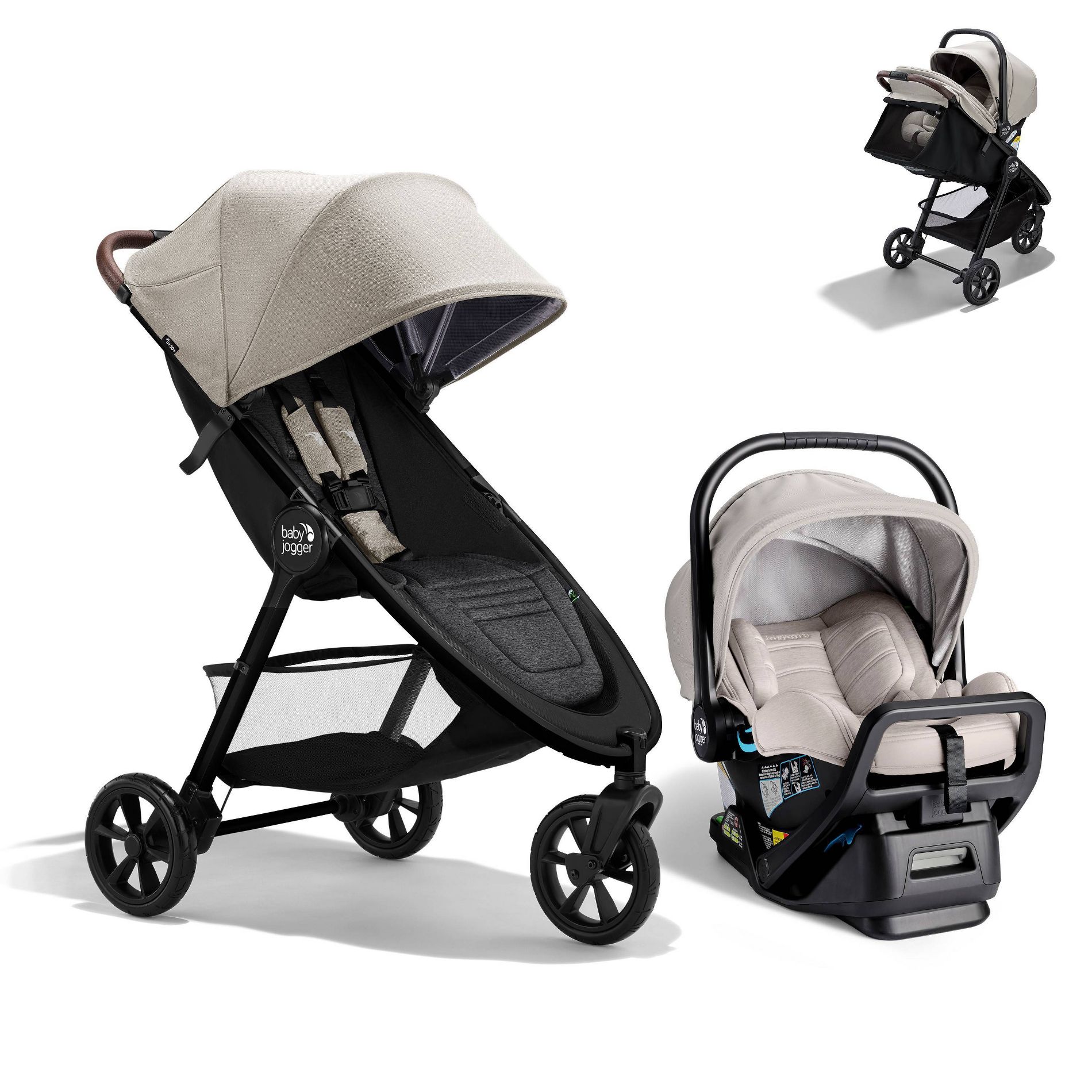 Baby Jogger GT3 Travel System - Frosted Ivory: All-Terrain Tires, Includes Stroller & Car Seat, Maximum Stroller Weight 45 lbs