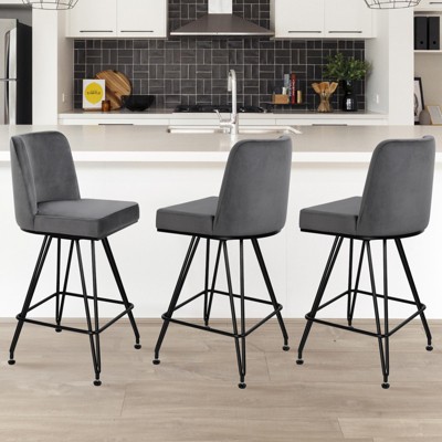 Bekrvio 26" Swivel Counter Height Bar Stools with Back-Faux Leather/Velvet Upholstered, V-Shaped Metal Legs-Modern Counter Stools for Kitchen Island