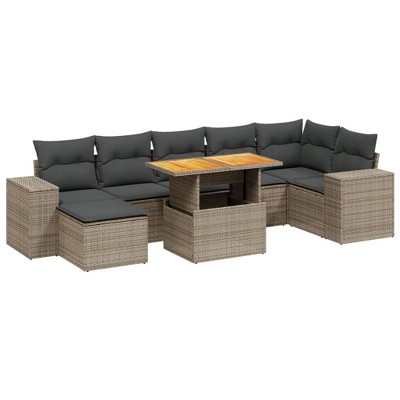 vidaXL Garden Sofa Set Grey PE rattan Large Adjustable Armrests
