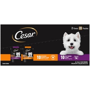 Cesar Rotiserrie Chicken, Steak and Gravy Flavor Variety Pack Pouch Small Breed Wet Dog Food - 35.2oz/20ct - 1 of 4