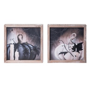 Transpac Paper/MDF Black & White Creepy Pumpkin Set of 2 Halloween Home Decorations - 1 of 1