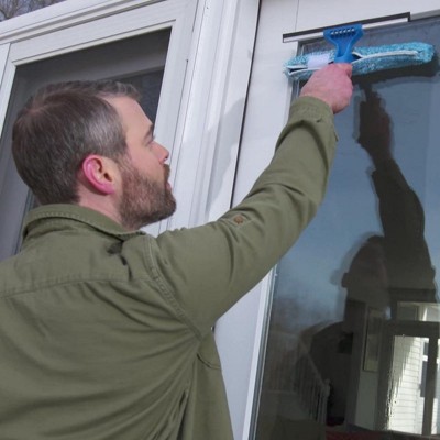 Unger 10 in. Blue Microfiber Window Squeegee and Scrubber