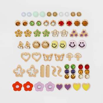 Retro Floral and Heart Icon Stud Earring Set 30pc - Wild Fable™