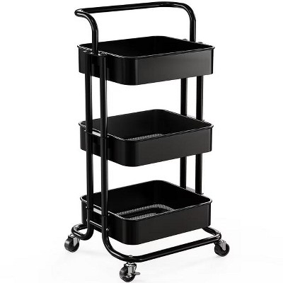 TOBILI 3 Tier Mesh Utility Cart, Rolling Metal Organization Cart with Handle and Lockable Wheels
