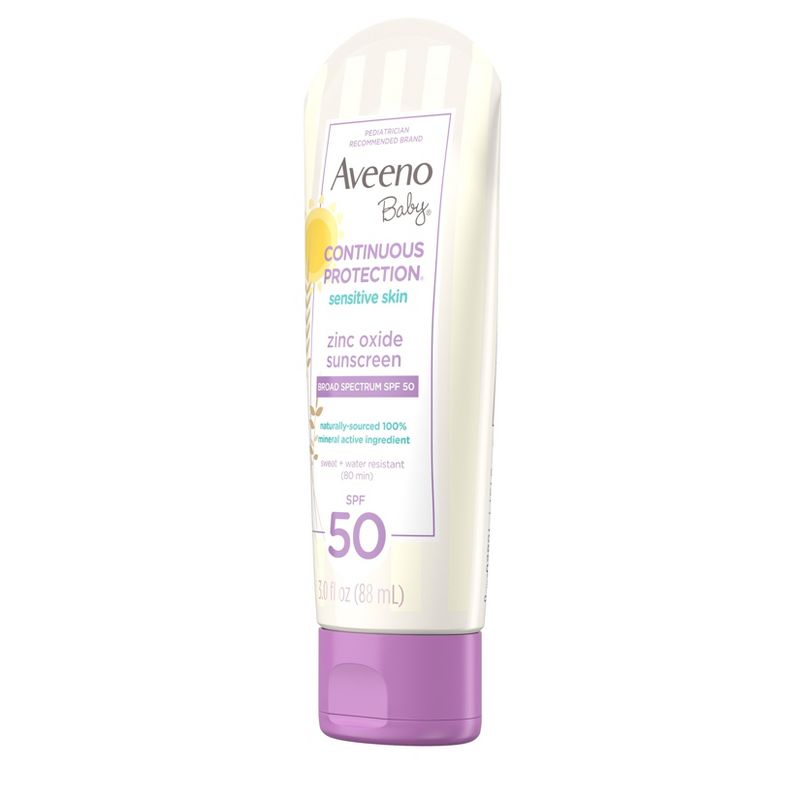 Aveeno Baby Continuous Protection Sensitive Skin Lotion Zinc Oxide Sunscreen, Broad Spectrum SPF 50 - 3 fl oz, 4 of 7