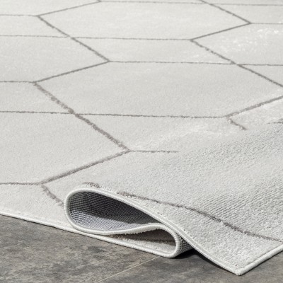 Beige Geometric Honeycomb 9' x 12' Synthetic Area Rug