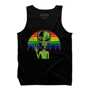 Adult Design By Humans Alien Peace Pride Retro Stripes By Tomoken Tank Top - 1 of 2