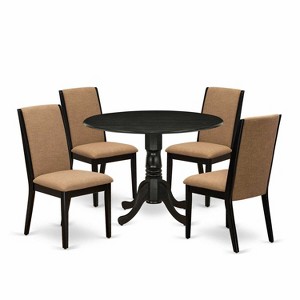 HomeStock 5-Piece Round Wirebrushed Black Finish Solid Wood Top Dining table with 4 Chairs - 1 of 4