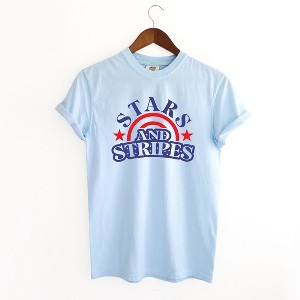 Simply Sage Market Women's Stars and Stripes Arched Short Sleeve Garment Dyed Tee - 1 of 4