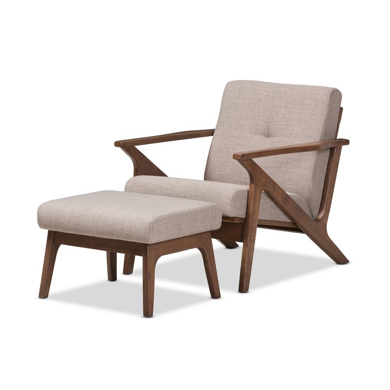 Bianca Mid Modern Walnut Wood Fabric Tufted Lounge Chair and Ottoman Set Light Gray - Baxton Studio, 1 of 11