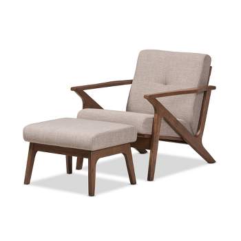 Bianca Mid Modern Walnut Wood Fabric Tufted Lounge Chair and Ottoman Set Light Gray - Baxton Studio