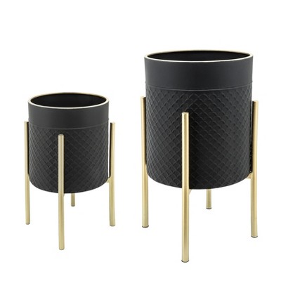 Sagebrook Home Set of 2 Scales Planters on Metal Stand Black/Gold