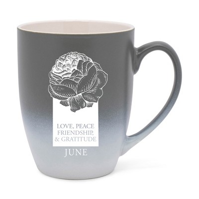 Elanze Designs Love Peace Friendship And Gratitude Two Toned Ombre Matte Gray and White 12 ounce Ceramic Stoneware Coffee Cup Mug