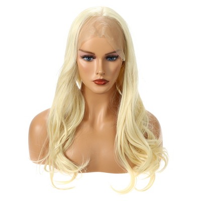 Unique Bargains Women's Long Natural Curly Lace Front Wigs with Wig Cap 18" Blonde 1PC
