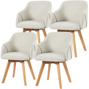 Bekrvio Swivel Dining Chairs with Arm Set of 4 - Modern Linen Upholstered Accent Desk Chairs with Solid Wood Legs for Kitchen,Living Room - 1 of 4