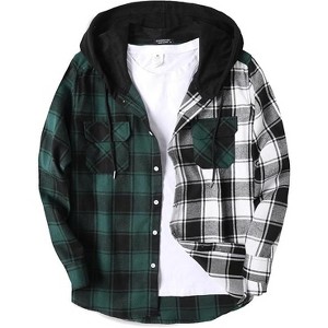COOFANDY Men's Plaid Hoodie Flannel Shirt Jacket Long Sleeve Casual Fashion Button Shirts - 1 of 4