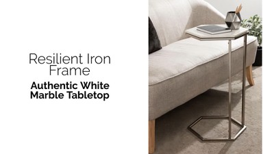Trillion 20" Round Silver Metal and Stone Geometric Accent Table