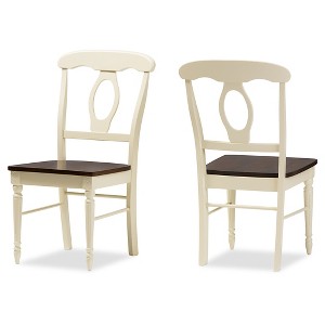 Set of 2 Napoleon French Country Cottage Buttermilk & Cherry Brown Finishing Wood Dining Chairs - Baxton Studio - 1 of 4