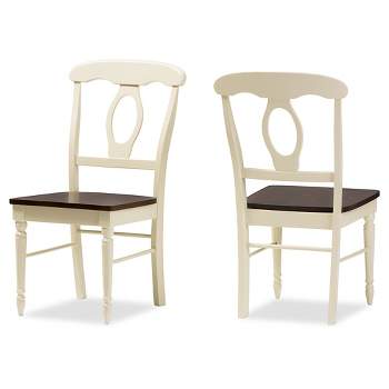 Set of 2 Napoleon French Country Cottage Buttermilk & Cherry Brown Finishing Wood Dining Chairs - Baxton Studio: Rubberwood, Vintage-Inspired, Armless
