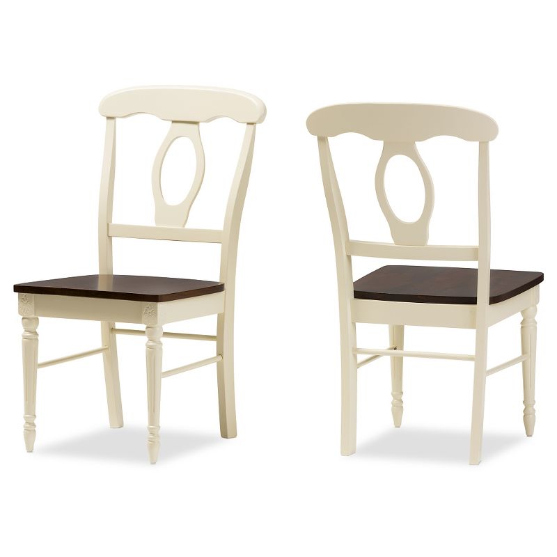Set of 2 Napoleon French Country Cottage Buttermilk & Cherry Brown Finishing Wood Dining Chairs - Baxton Studio: Rubberwood, Vintage-Inspired, Armless, 1 of 7