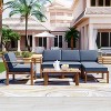 Janey 3-piece Acacia Wood Patio Conversation Set with Cushions, Outdoor Sofa Set with Wood Tabletop - Maison Boucle - 2 of 4
