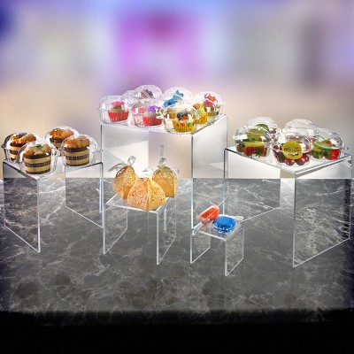 Clear Acrylic 2" Square Pedestal Display Riser, 4-Pack