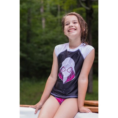 Marvel Spider-Man Spider-Gwen Ghost Spider Little Girls Rash Guard and Bikini Bottom Black / Purple 6 — фото 2