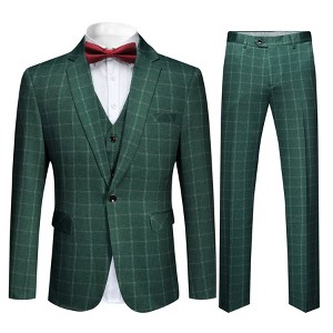 Cloudstyle Mens 3-Piece Plaid Suit Set Modern Fit Jacket Tux Blazer Vest Pants - 1 of 4
