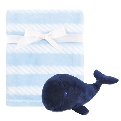  Hudson Baby Infant Boy Plush Blanket with Toy, Blue Whale, One Size 