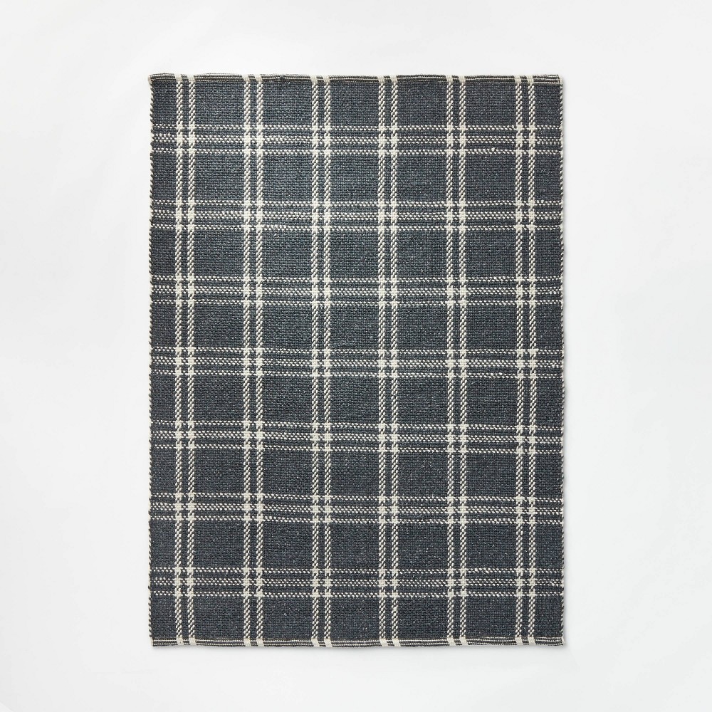 7'x10' Cottonwood Hand Woven Plaid Wool/Cotton Rug Dark Blue - Threshold™ designed with Studio McGee