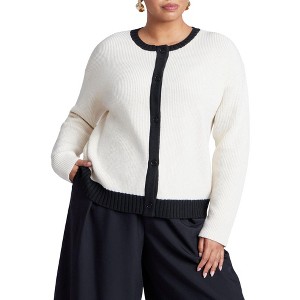ELOQUII Women's Plus Size Contrast Placket Cardigan - 1 of 4