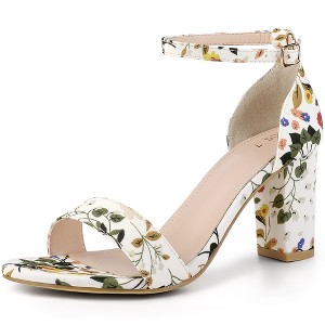 Perphy Women's Floral Printed Open Toe Ankle Strap Chunky Heels Sandals - 1 of 4