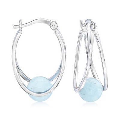 Ross-Simons 7.75 ct. t.w. Milky Aquamarine Double-Hoop Earrings in Sterling Silver
