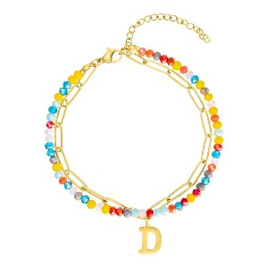 Adornia 14k Gold Plated Adjustable Layered Color Beads and Paperclip Chain Initial Bracelet - 1 of 3