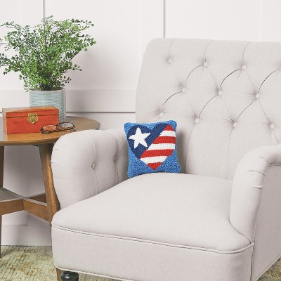 Patriotic American Flag Hooked Square Throw Pillow