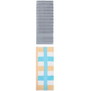 REGALWOVEN Pure Cotton Striped Decorative Hand Towel for Bathroom 14" x 30"/13" x 29" 2 Pcs - 1 of 4