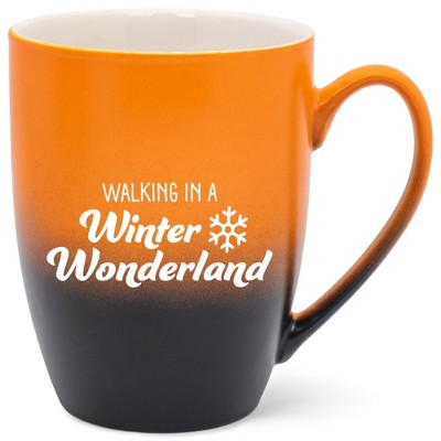 Elanze Designs Walking In A Winter Wonderland Two Toned Ombre Matte Orange and Black 12 ounce Ceramic Stoneware Coffee Cup Mug