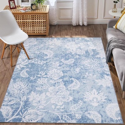 Floral Rug Vintage Distressed Rug Colorful Indoor Floor Mat Washable Accent Rug, 5x7